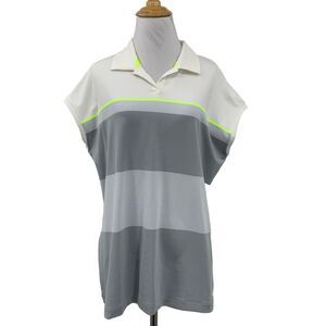 Nike Polo Shirt Womens XL Extra Large White Grey Stripe Sleeveless Dri Fit Top